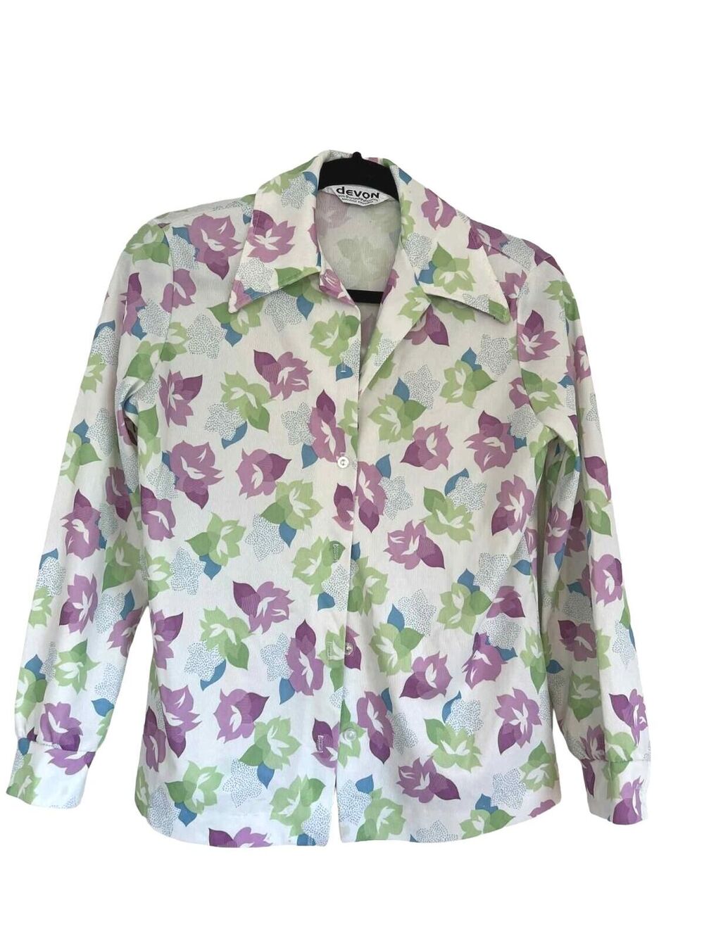 Vintage Devon Floral Button-up Blouse Long Sleeve Size Medium.
